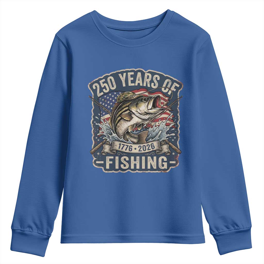 Vintage 250 Years Of Fishing Youth Sweatshirt Patriotic Angler TS12 Royal Blue Print Your Wear