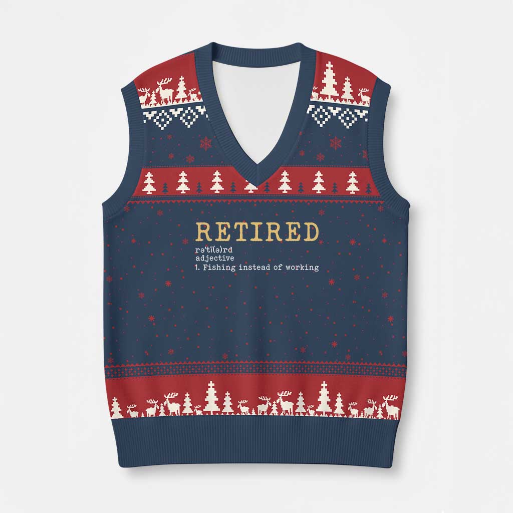 Retired Definition Fishing V-Neck Knit Sweater Vest Funny Retirement Fisherman Gift TS12 Navy Red Print Your Wear