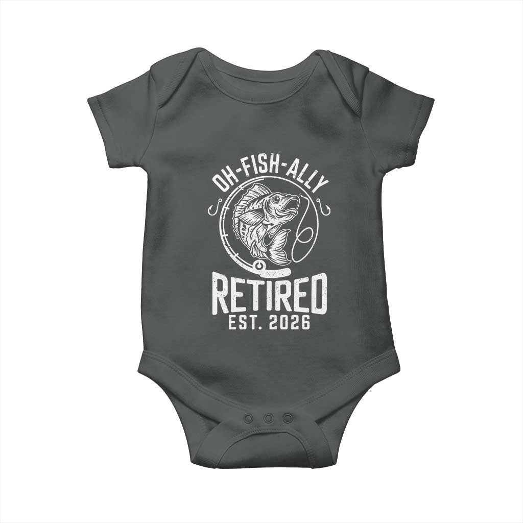 Officially Retired Est 2026 Fishing Baby Onesie Funny Fishing Retirement Gift TS12 Dark Heather Print Your Wear