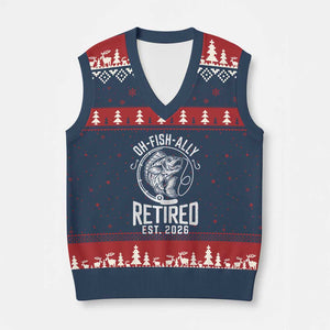 Officially Retired Est 2026 Fishing V-Neck Knit Sweater Vest Funny Fishing Retirement Gift TS12 Navy Red Print Your Wear