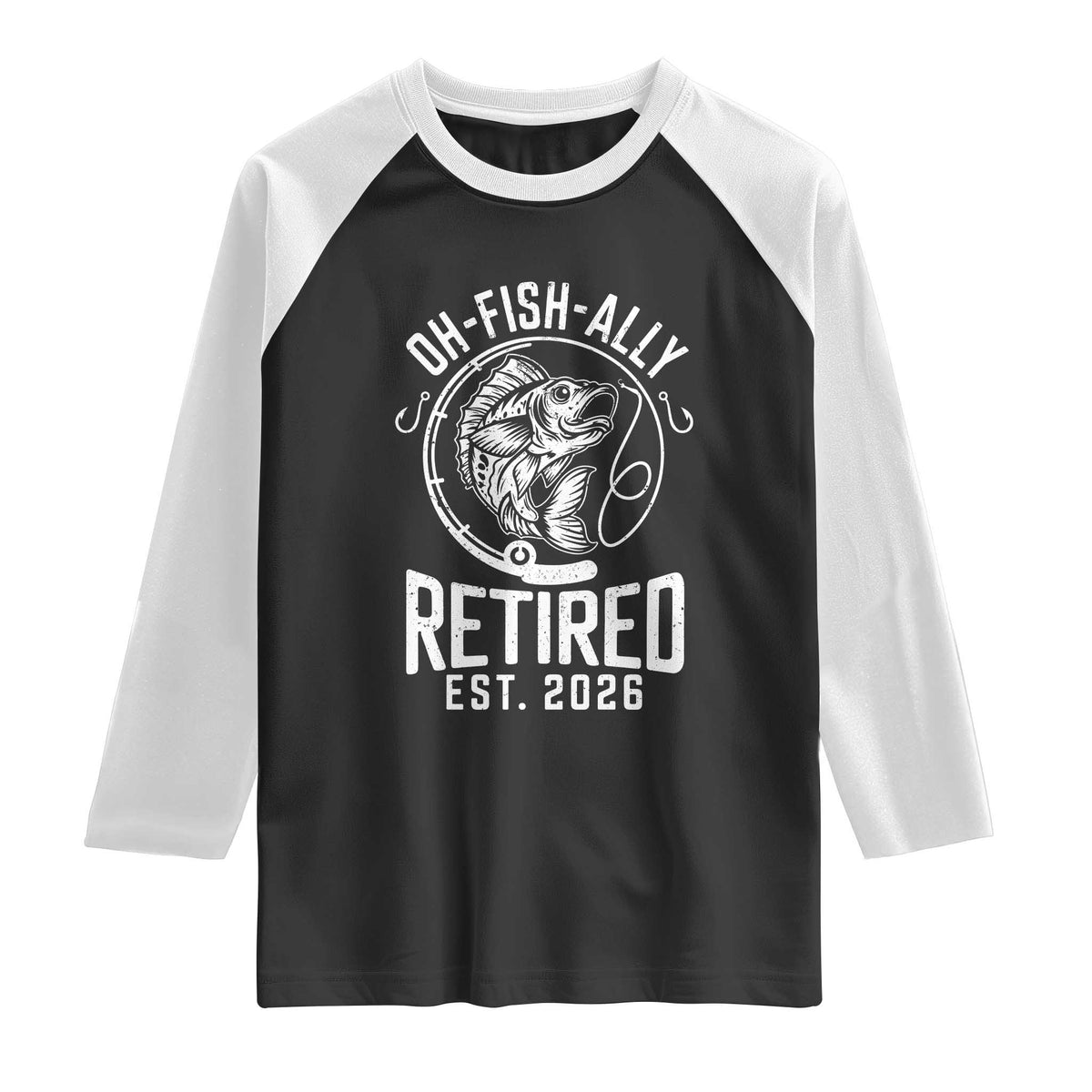 Officially Retired Est 2026 Fishing Raglan Shirt Funny Fishing Retirement Gift TS12 Black White Print Your Wear