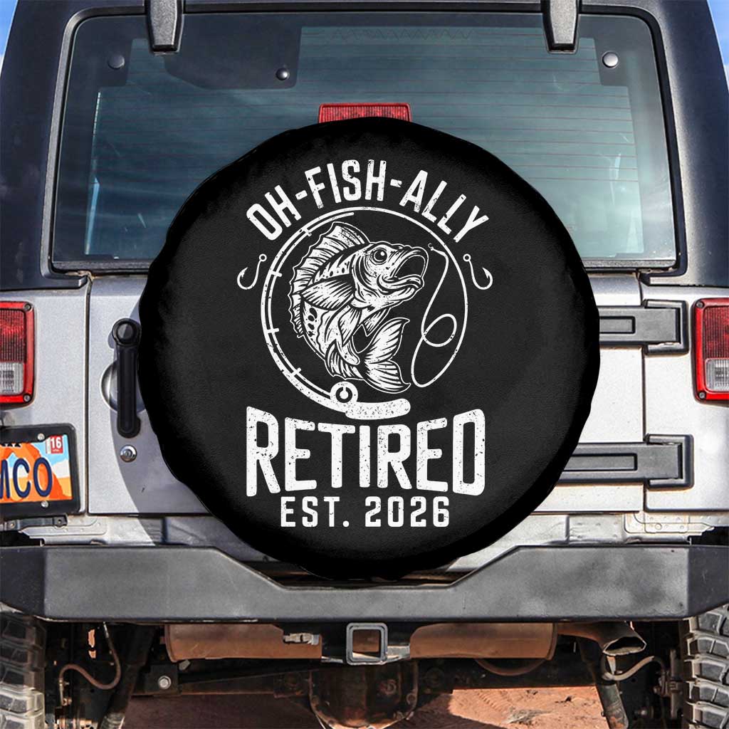 Officially Retired Est 2026 Fishing Spare Tire Cover Funny Fishing Retirement Gift TS12 No hole Black Print Your Wear