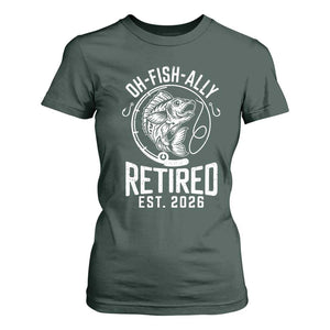 Officially Retired Est 2026 Fishing T Shirt For Women Funny Fishing Retirement Gift TS12 Dark Forest Green Print Your Wear