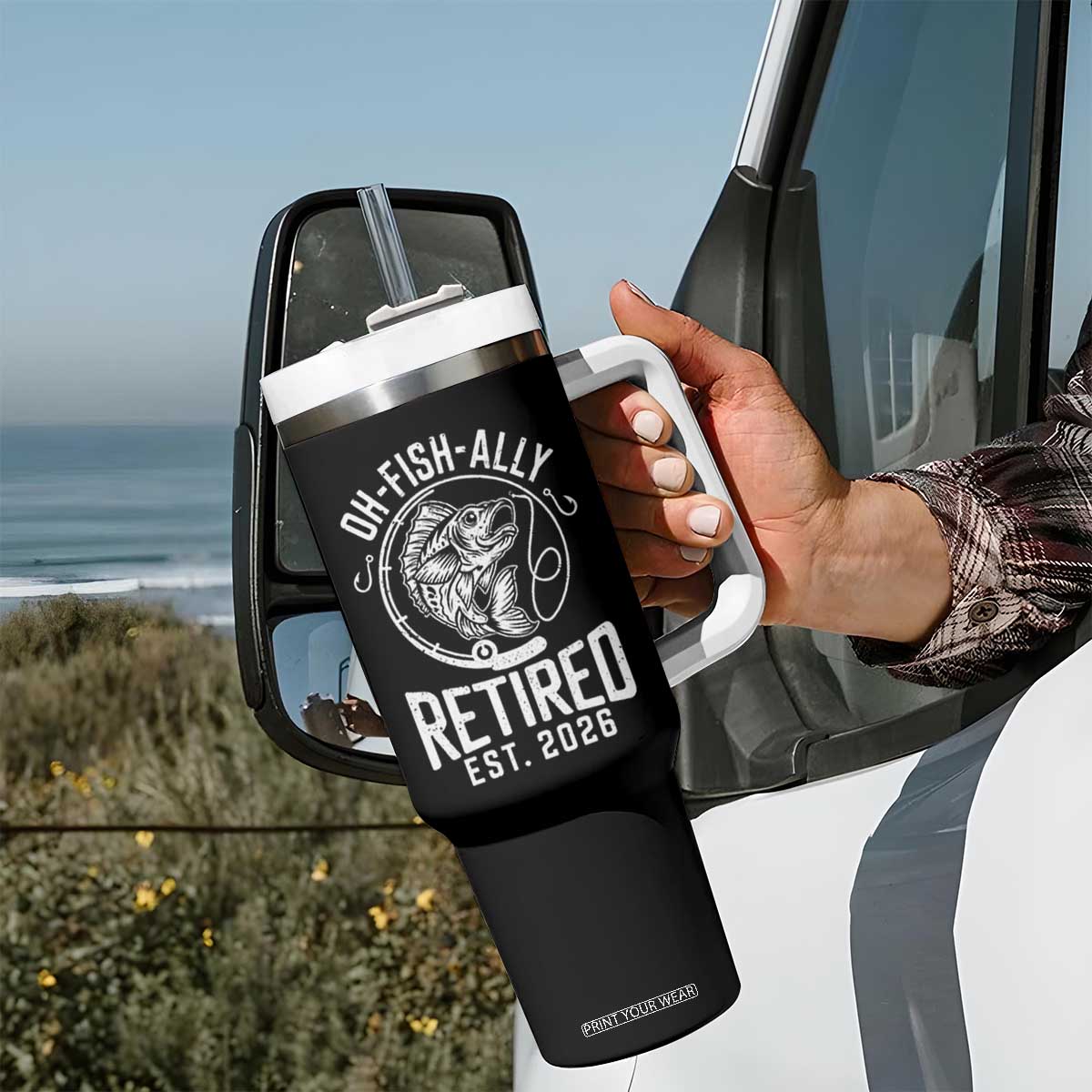 Officially Retired Est 2026 Fishing Tumbler With Handle Funny Fishing Retirement Gift TS12 Print Your Wear
