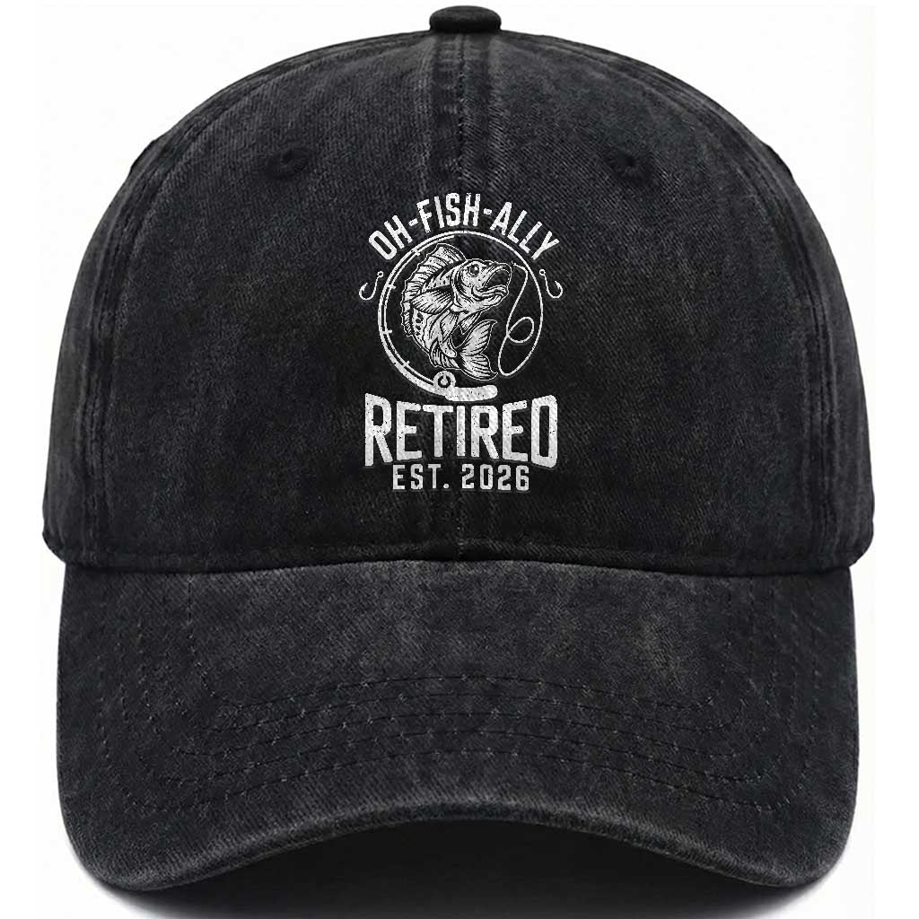 Officially Retired Est 2026 Fishing Washed Cotton Baseball Cap Funny Fishing Retirement Gift TS12 Print Your Wear