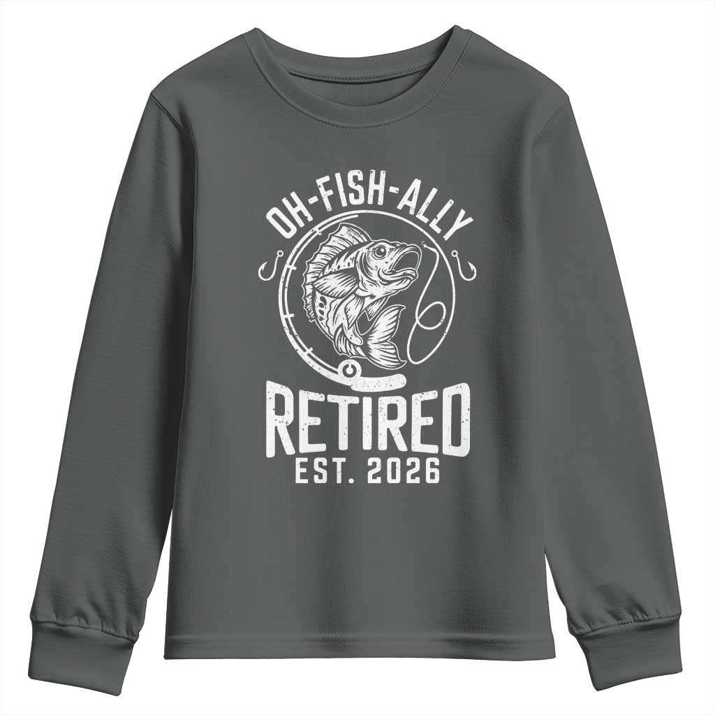 Officially Retired Est 2026 Fishing Youth Sweatshirt Funny Fishing Retirement Gift TS12 Dark Heather Print Your Wear