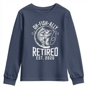Officially Retired Est 2026 Fishing Youth Sweatshirt Funny Fishing Retirement Gift TS12 Navy Print Your Wear