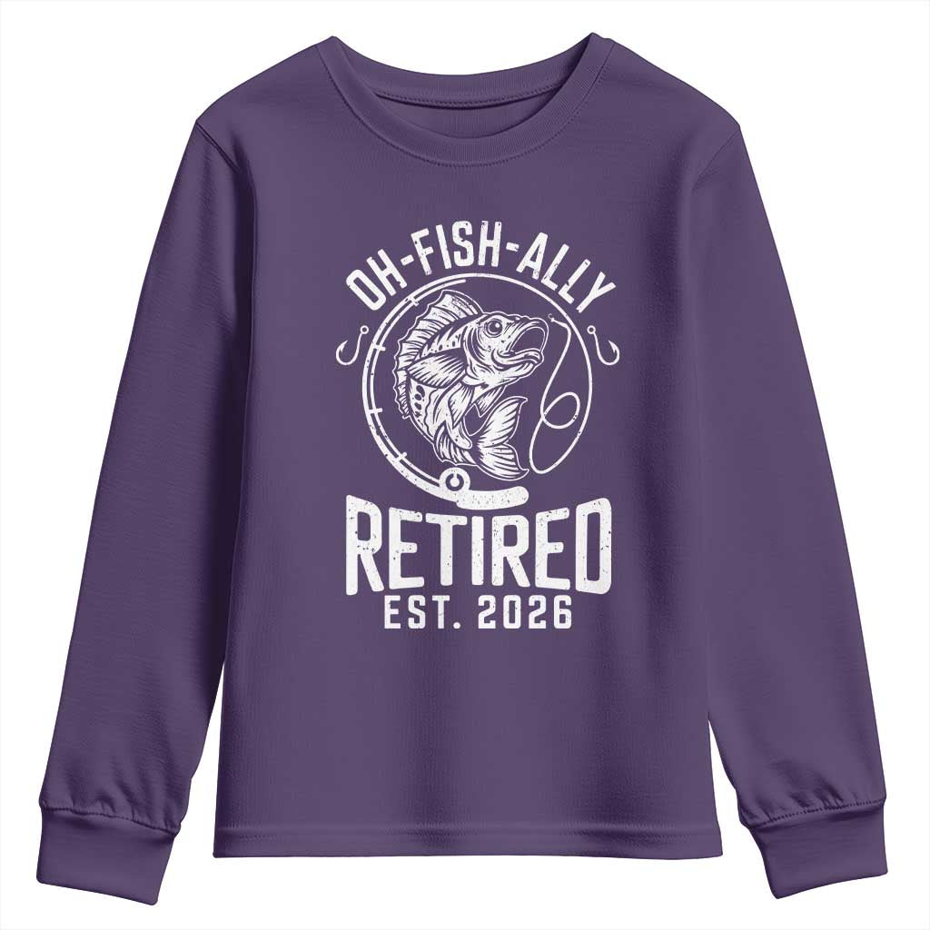 Officially Retired Est 2026 Fishing Youth Sweatshirt Funny Fishing Retirement Gift TS12 Purple Print Your Wear