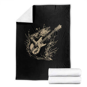 Vintage Trout Playing Guitar Throw Blanket Funny Fishing Musician Gift TS12 Black Print Your Wear