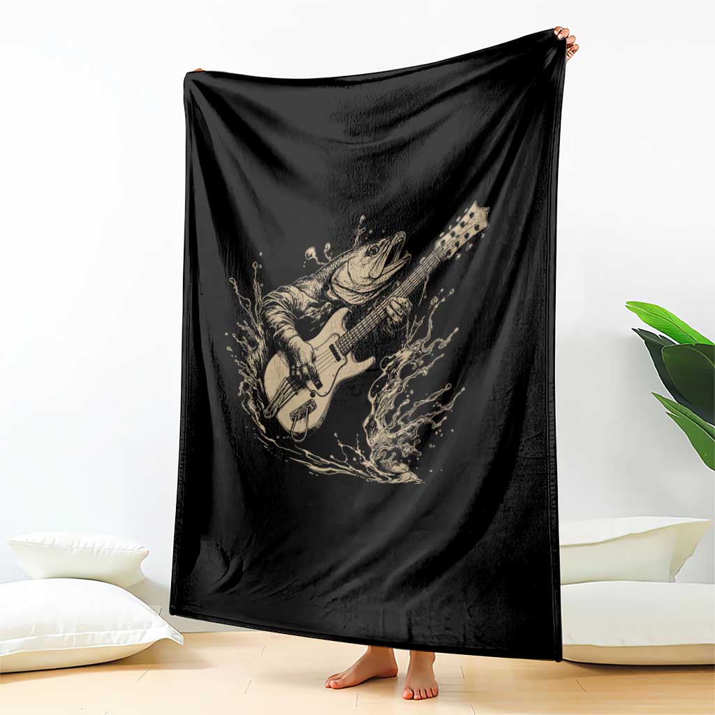 Vintage Trout Playing Guitar Throw Blanket Funny Fishing Musician Gift TS12 Print Your Wear