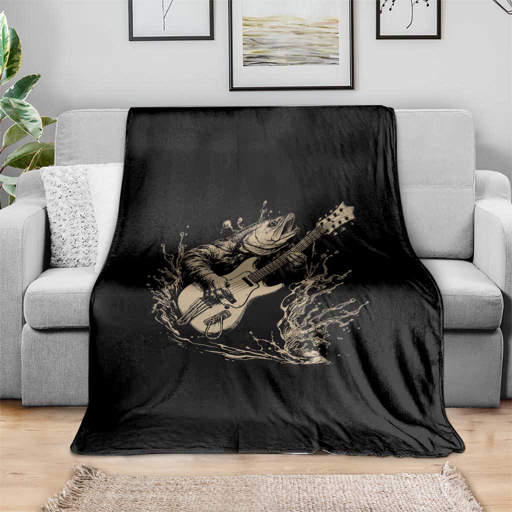 Vintage Trout Playing Guitar Throw Blanket Funny Fishing Musician Gift TS12 Print Your Wear