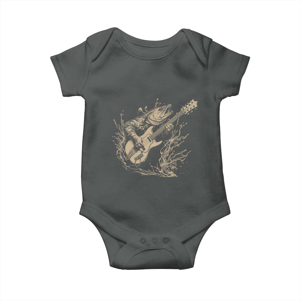 Vintage Trout Playing Guitar Baby Onesie Funny Fishing Musician Gift TS12 Dark Heather Print Your Wear