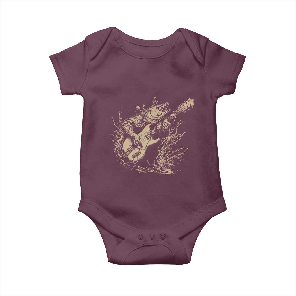 Vintage Trout Playing Guitar Baby Onesie Funny Fishing Musician Gift TS12 Maroon Print Your Wear