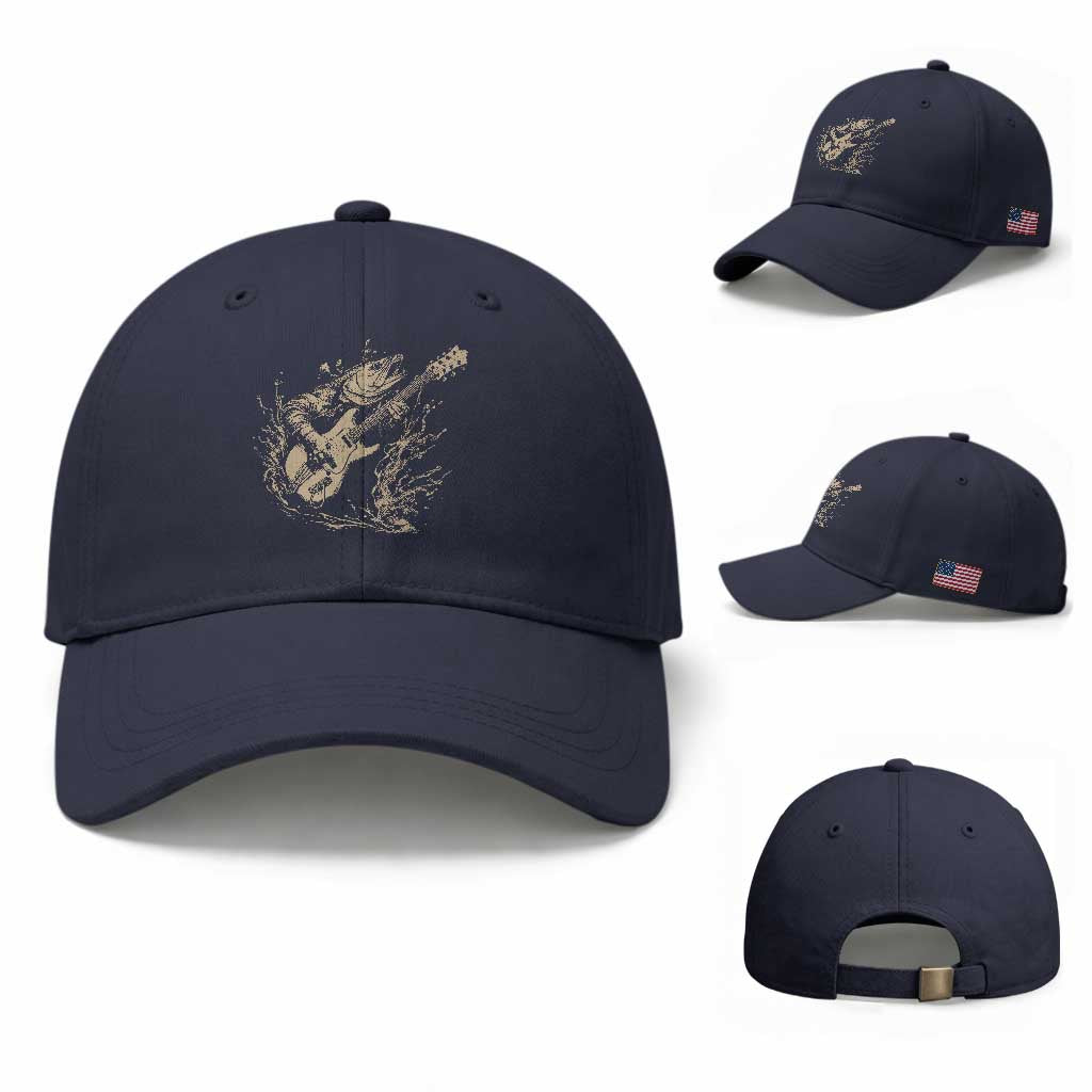 Vintage Trout Playing Guitar Baseball Cap Funny Fishing Musician Gift TS12 Baseball Cap Universal Fit Navy Print Your Wear