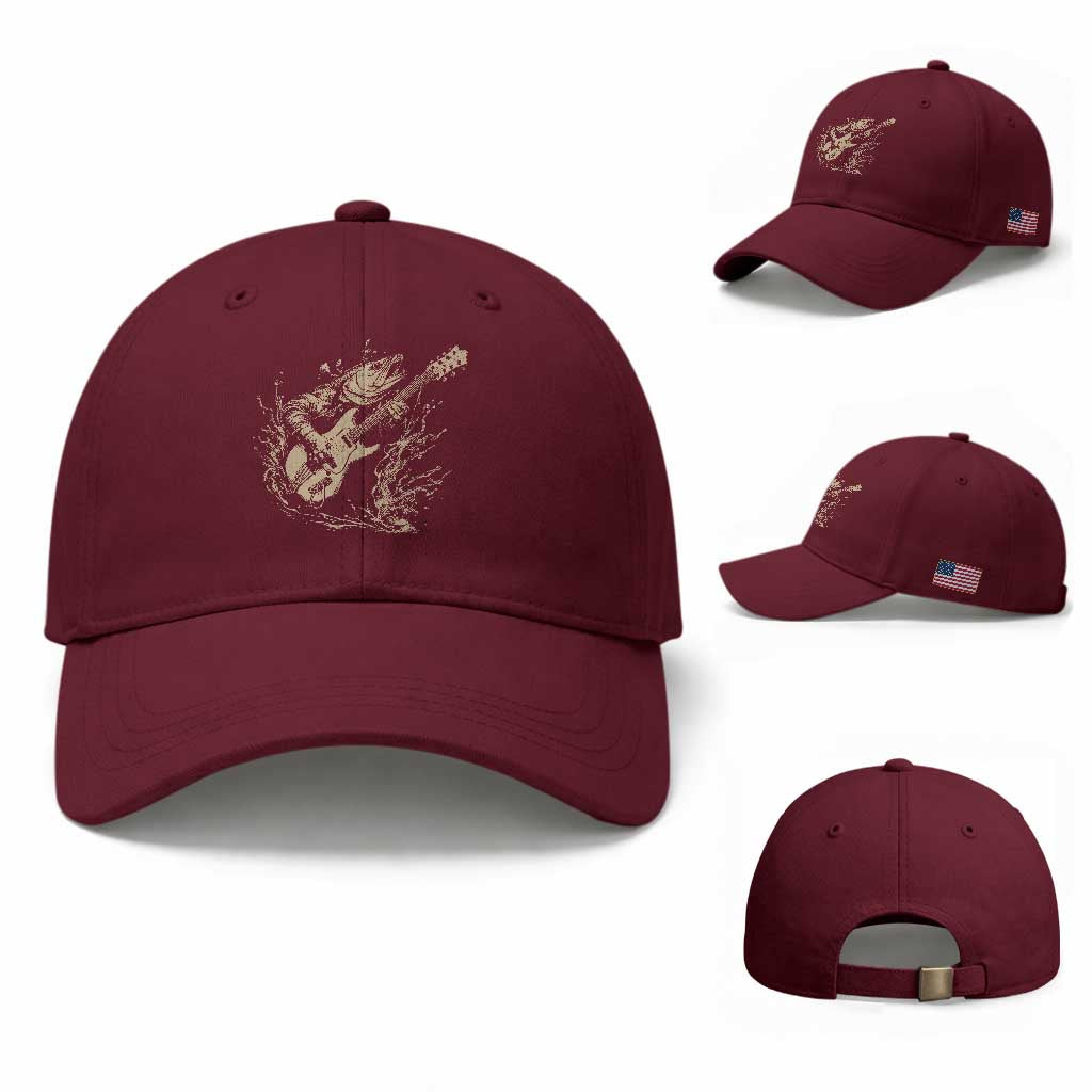 Vintage Trout Playing Guitar Baseball Cap Funny Fishing Musician Gift TS12 Baseball Cap Universal Fit Maroon Print Your Wear