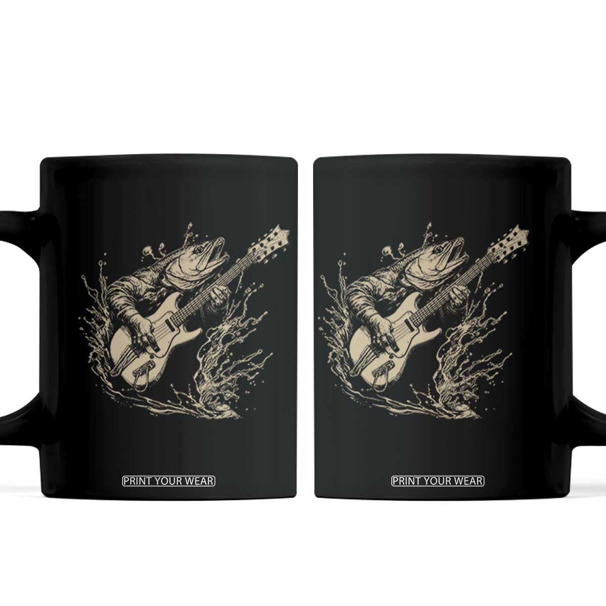 Vintage Trout Playing Guitar Coffee Mug Funny Fishing Musician Gift TS12 Black Print Your Wear