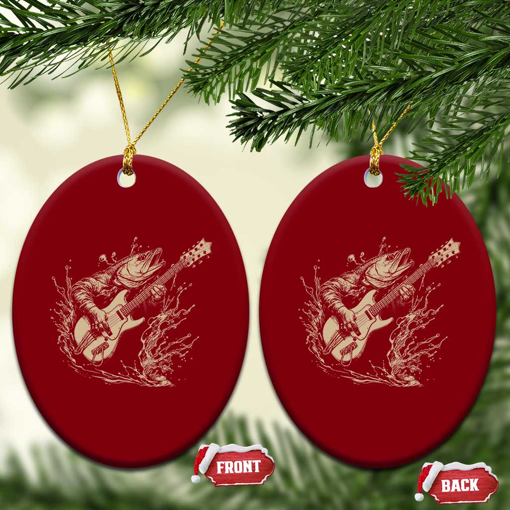 Vintage Trout Playing Guitar Ceramic Ornament Funny Fishing Musician Gift