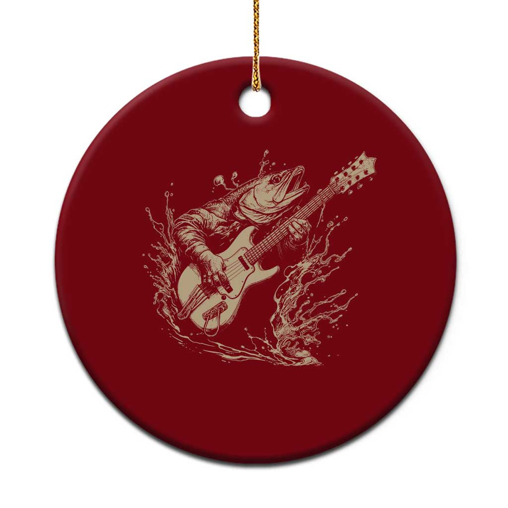 Vintage Trout Playing Guitar Ceramic Ornament Funny Fishing Musician Gift
