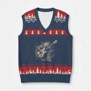 Vintage Trout Playing Guitar V-Neck Knit Sweater Vest Funny Fishing Musician Gift TS12 Navy Red Print Your Wear