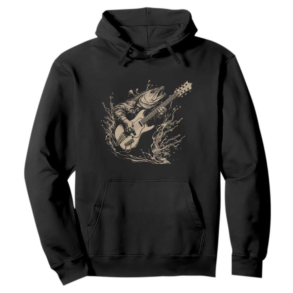 Vintage Trout Playing Guitar Hoodie Funny Fishing Musician Gift TS12 Black Print Your Wear
