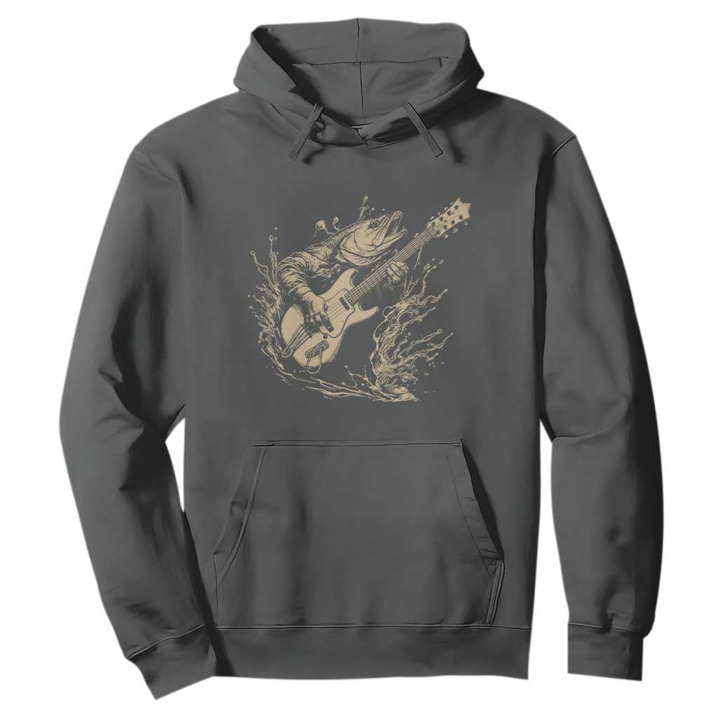 Vintage Trout Playing Guitar Hoodie Funny Fishing Musician Gift TS12 Dark Heather Print Your Wear