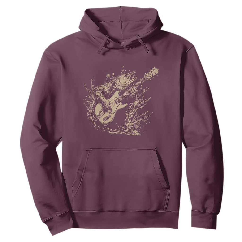 Vintage Trout Playing Guitar Hoodie Funny Fishing Musician Gift TS12 Maroon Print Your Wear