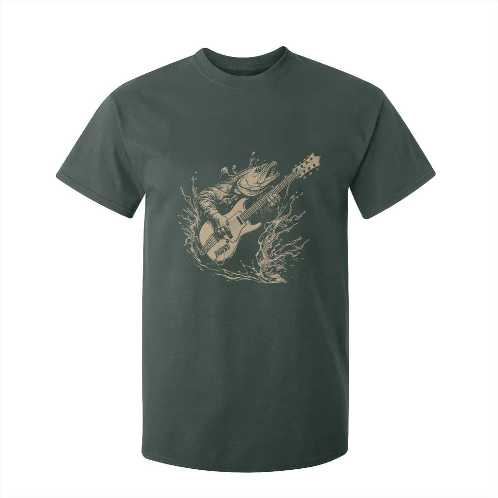 Vintage Trout Playing Guitar T Shirt For Kid Funny Fishing Musician Gift TS12 Dark Forest Green Print Your Wear