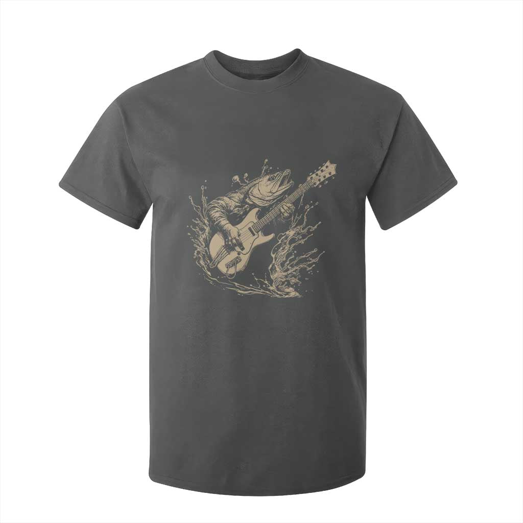 Vintage Trout Playing Guitar T Shirt For Kid Funny Fishing Musician Gift TS12 Dark Heather Print Your Wear