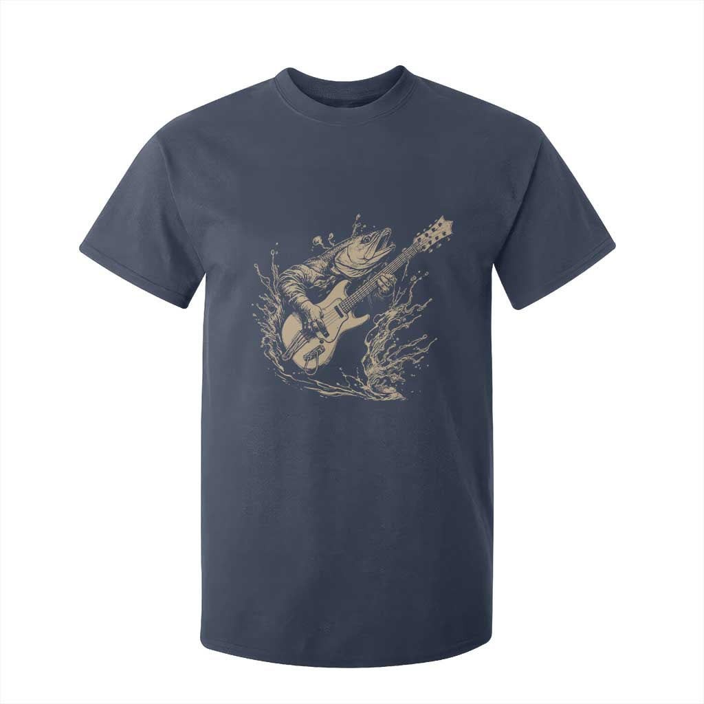 Vintage Trout Playing Guitar T Shirt For Kid Funny Fishing Musician Gift TS12 Navy Print Your Wear
