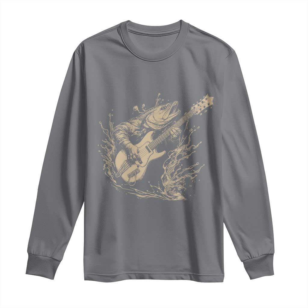 Vintage Trout Playing Guitar Long Sleeve Shirt Funny Fishing Musician Gift TS12 Charcoal Print Your Wear