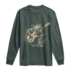 Vintage Trout Playing Guitar Long Sleeve Shirt Funny Fishing Musician Gift TS12 Dark Forest Green Print Your Wear