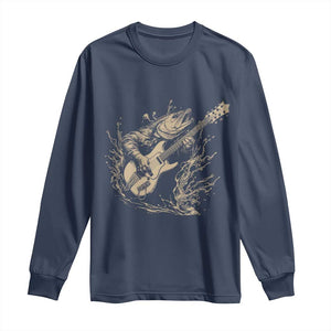 Vintage Trout Playing Guitar Long Sleeve Shirt Funny Fishing Musician Gift TS12 Navy Print Your Wear