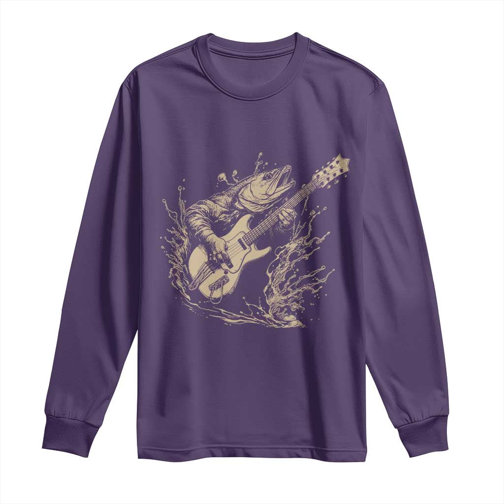 Vintage Trout Playing Guitar Long Sleeve Shirt Funny Fishing Musician Gift TS12 Purple Print Your Wear