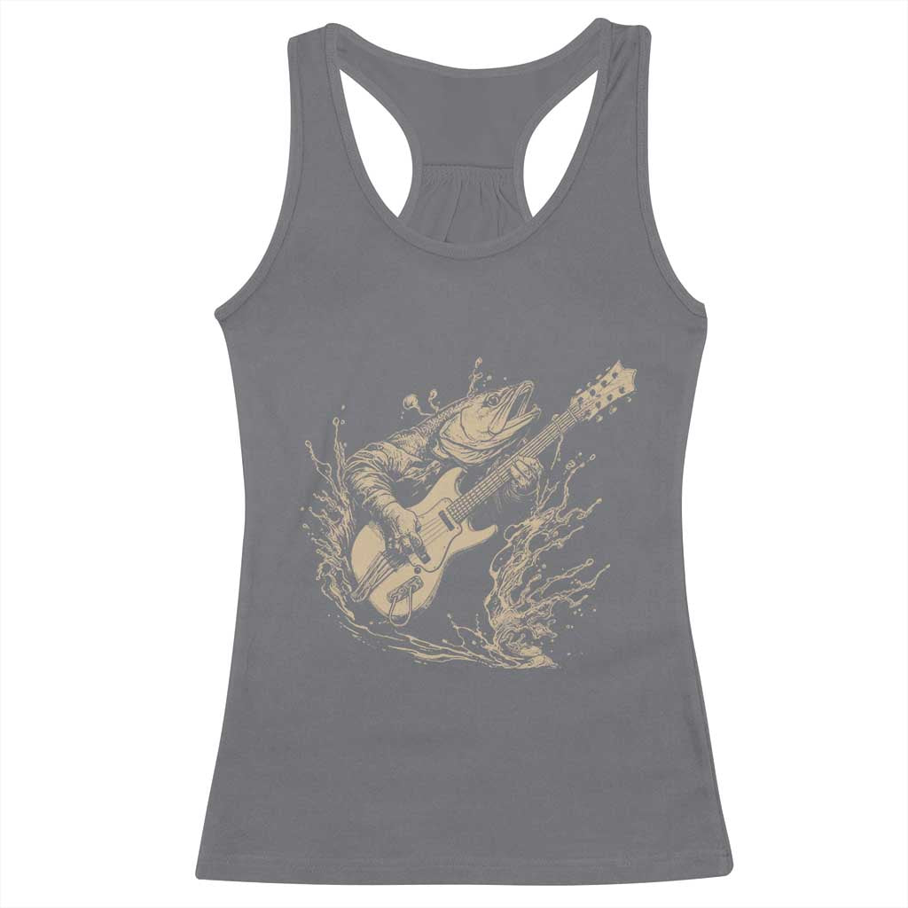Vintage Trout Playing Guitar Racerback Tank Top Funny Fishing Musician Gift TS12 Charcoal Print Your Wear