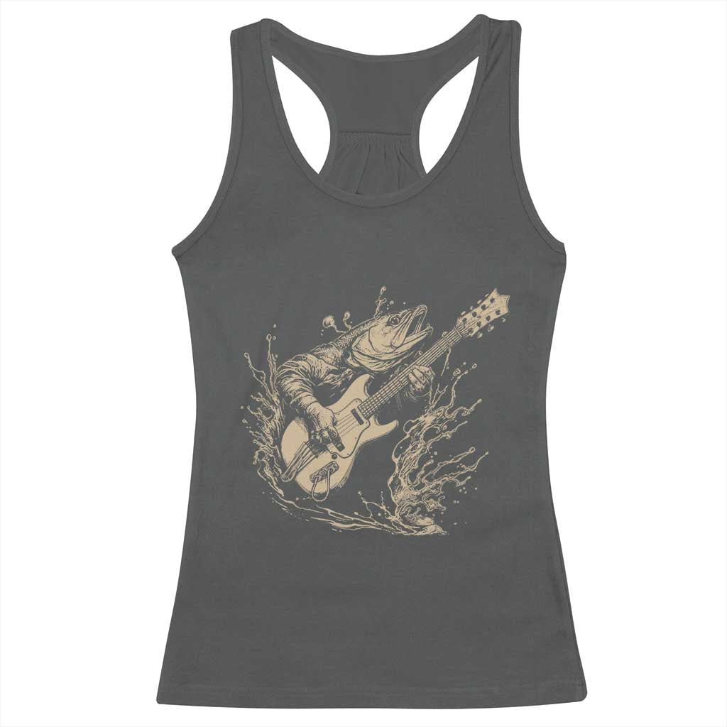 Vintage Trout Playing Guitar Racerback Tank Top Funny Fishing Musician Gift TS12 Dark Heather Print Your Wear