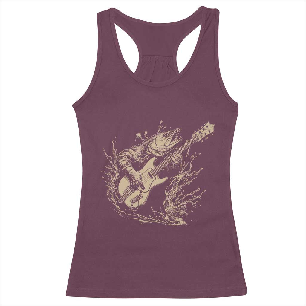 Vintage Trout Playing Guitar Racerback Tank Top Funny Fishing Musician Gift TS12 Maroon Print Your Wear