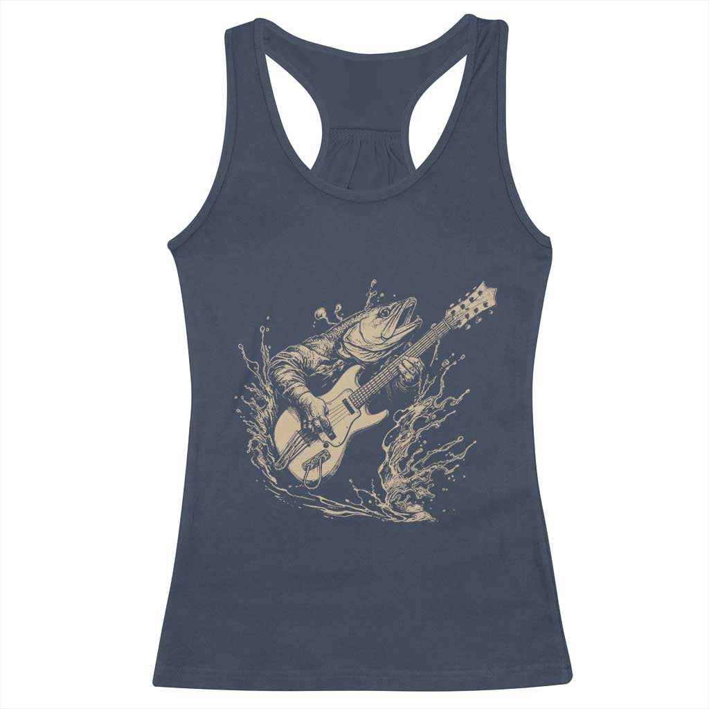 Vintage Trout Playing Guitar Racerback Tank Top Funny Fishing Musician Gift TS12 Navy Print Your Wear
