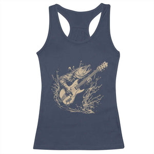 Vintage Trout Playing Guitar Racerback Tank Top Funny Fishing Musician Gift TS12 Navy Print Your Wear