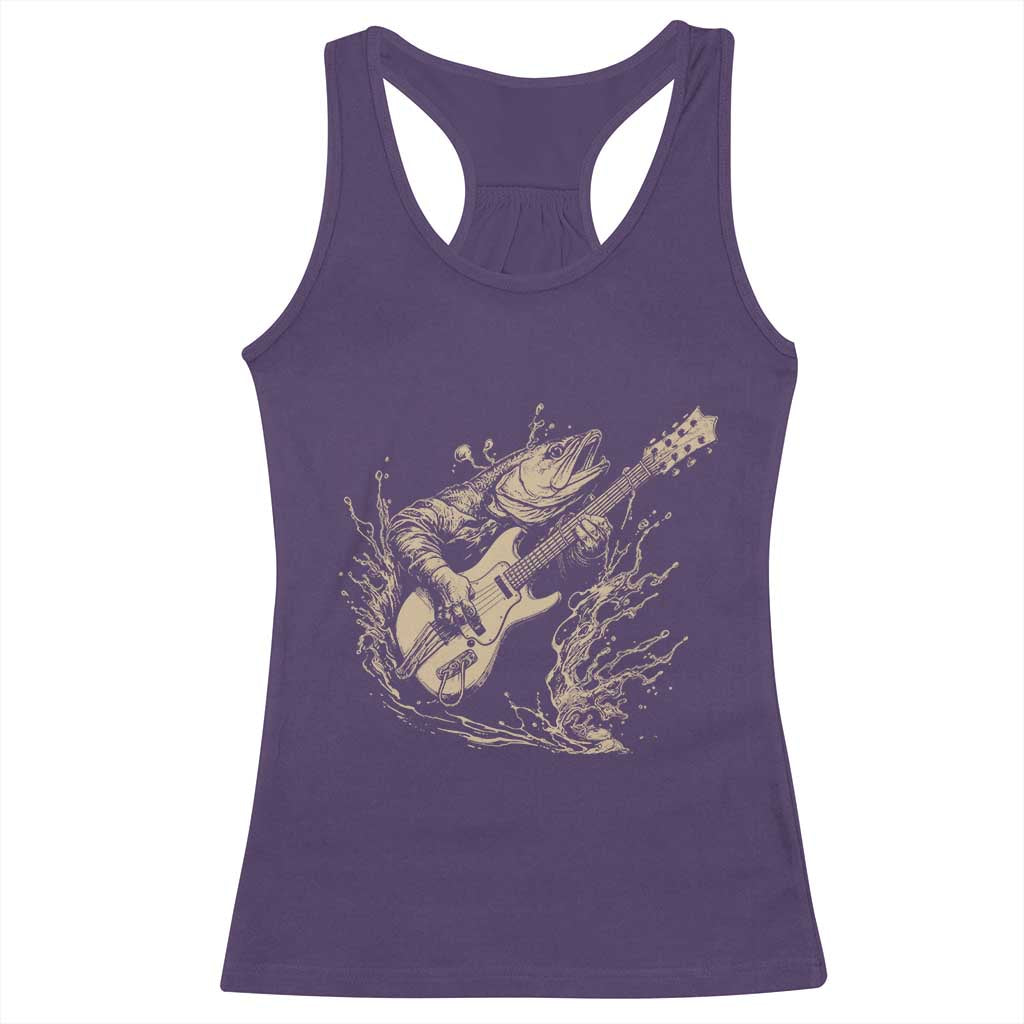 Vintage Trout Playing Guitar Racerback Tank Top Funny Fishing Musician Gift TS12 Purple Print Your Wear