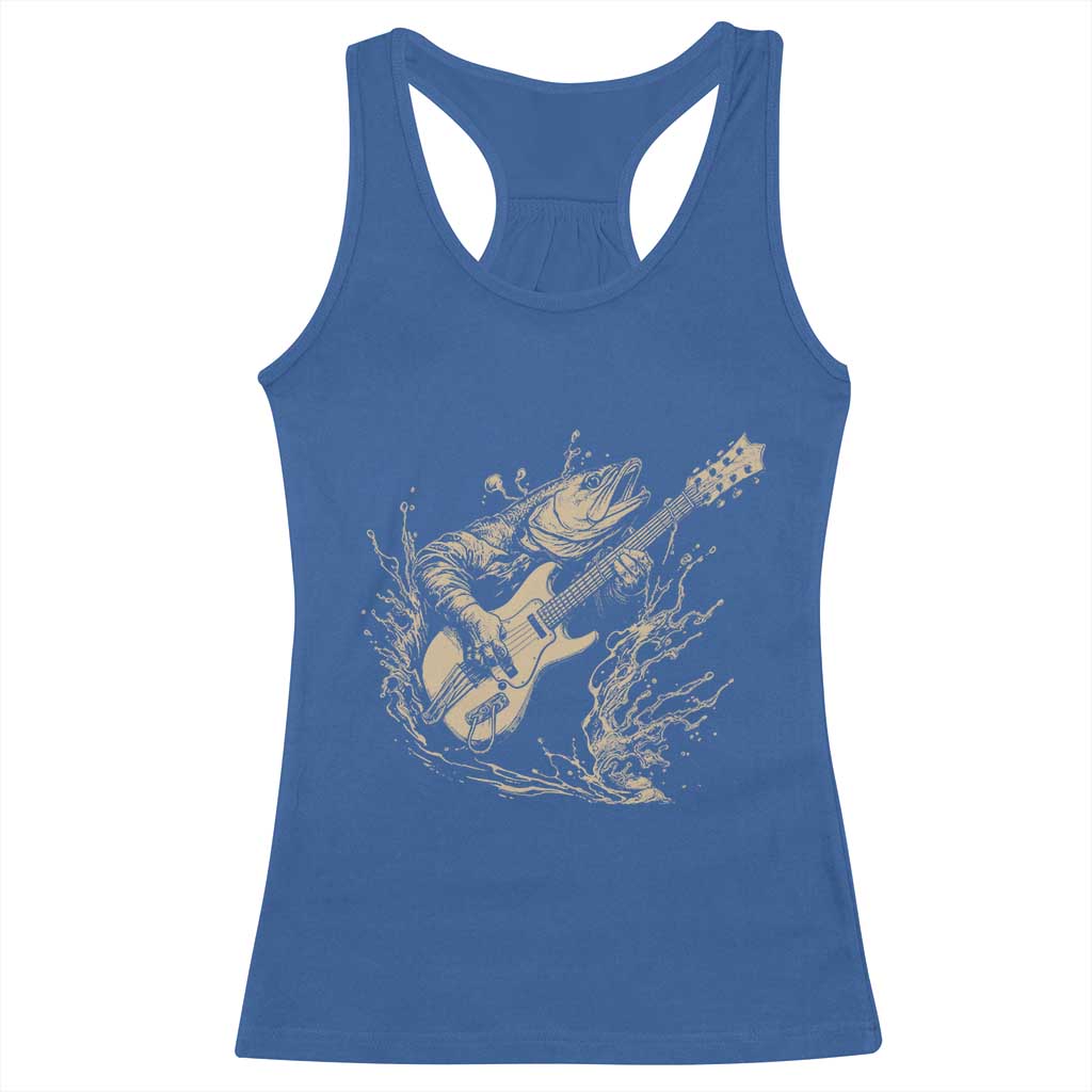 Vintage Trout Playing Guitar Racerback Tank Top Funny Fishing Musician Gift TS12 Royal Blue Print Your Wear