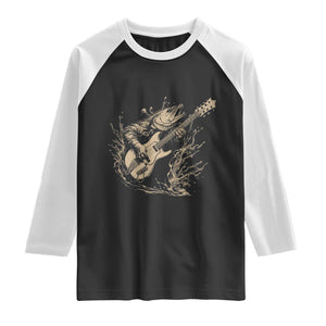Vintage Trout Playing Guitar Raglan Shirt Funny Fishing Musician Gift TS12 Black White Print Your Wear