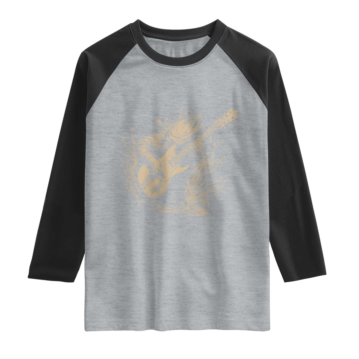 Vintage Trout Playing Guitar Raglan Shirt Funny Fishing Musician Gift TS12 Heather Gray Black Print Your Wear
