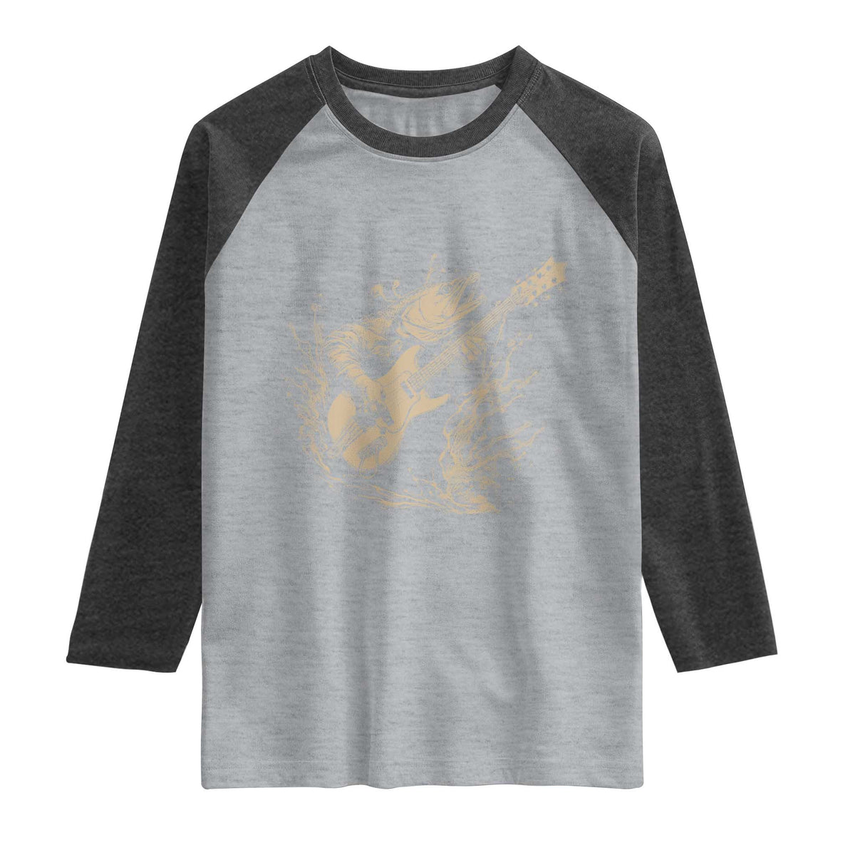 Vintage Trout Playing Guitar Raglan Shirt Funny Fishing Musician Gift TS12 Heather Gray Heather Charcoal Print Your Wear