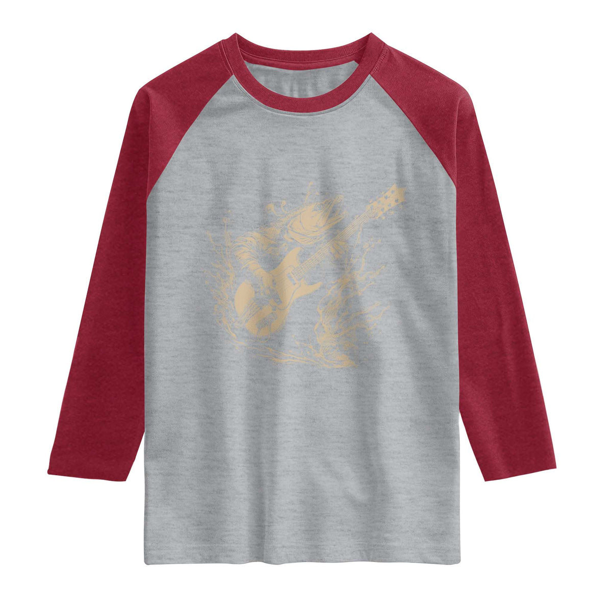 Vintage Trout Playing Guitar Raglan Shirt Funny Fishing Musician Gift TS12 Heather Gray Heather Red Print Your Wear