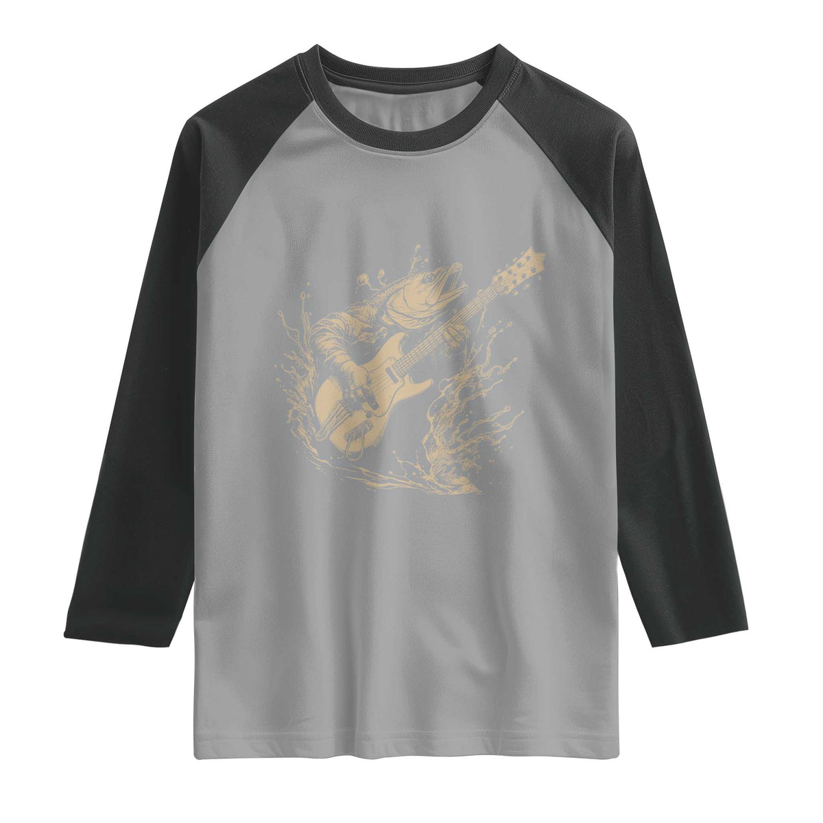 Vintage Trout Playing Guitar Raglan Shirt Funny Fishing Musician Gift TS12 Sport Gray Black Print Your Wear