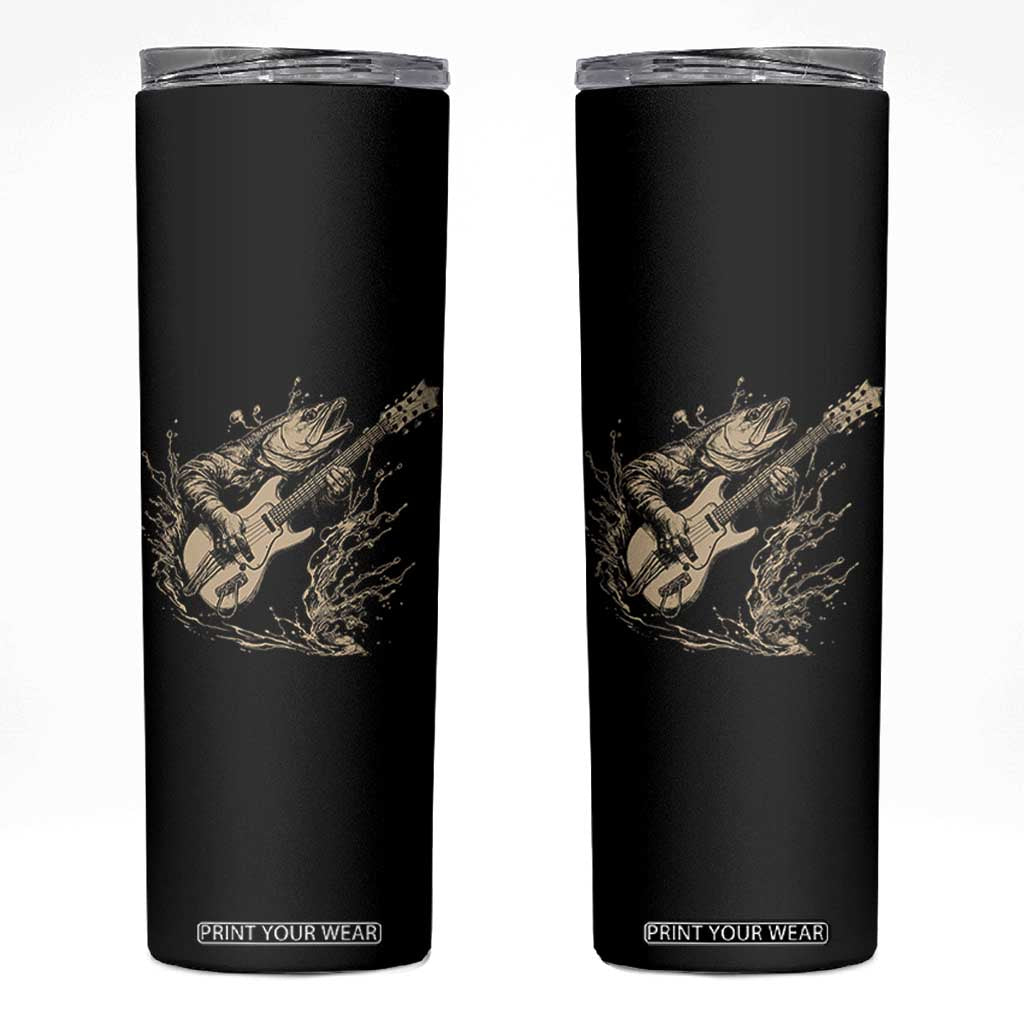 Vintage Trout Playing Guitar Skinny Tumbler Funny Fishing Musician Gift TS12 Black Print Your Wear