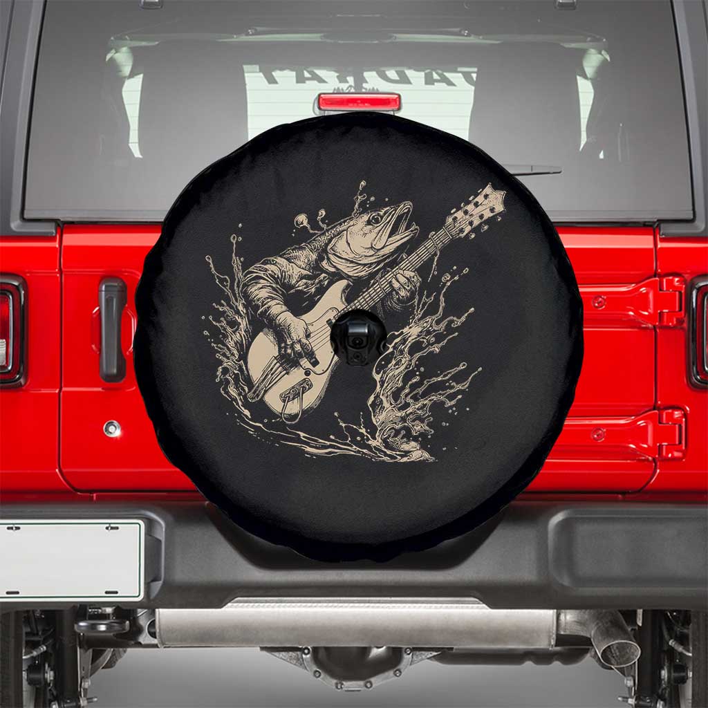 Vintage Trout Playing Guitar Spare Tire Cover Funny Fishing Musician Gift TS12 Black Print Your Wear