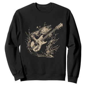 Vintage Trout Playing Guitar Sweatshirt Funny Fishing Musician Gift TS12 Black Print Your Wear