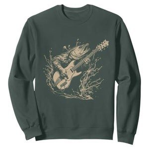 Vintage Trout Playing Guitar Sweatshirt Funny Fishing Musician Gift TS12 Dark Forest Green Print Your Wear