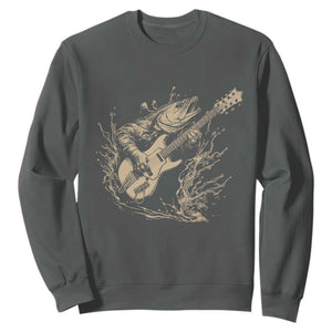 Vintage Trout Playing Guitar Sweatshirt Funny Fishing Musician Gift TS12 Dark Heather Print Your Wear